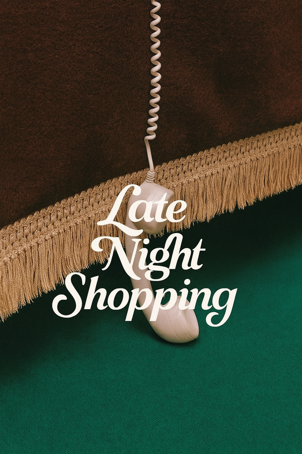 Shoe with a corkscrew on a green surface and 'Late Night Shopping' text.
