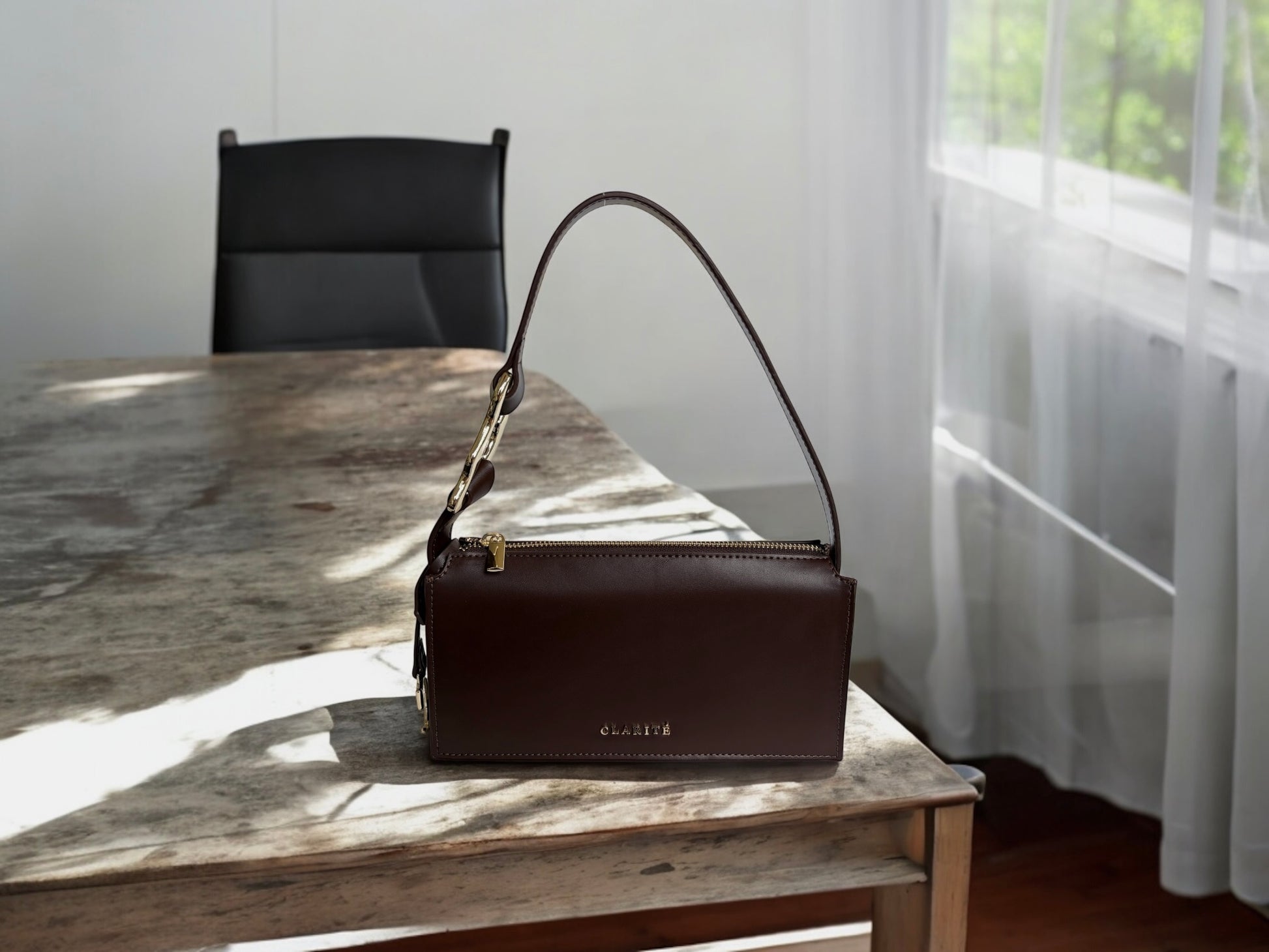 nicolebagclariteEveningbagstatementgolddetailingvintagesidebigbucklebrownviewdetailformalcocktail